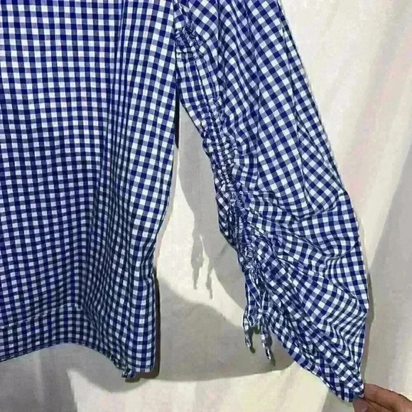 Gap Blue Gingham Plaid Top Ruched Shirted Sleeves Square Neck Small - Picture 5 of 7